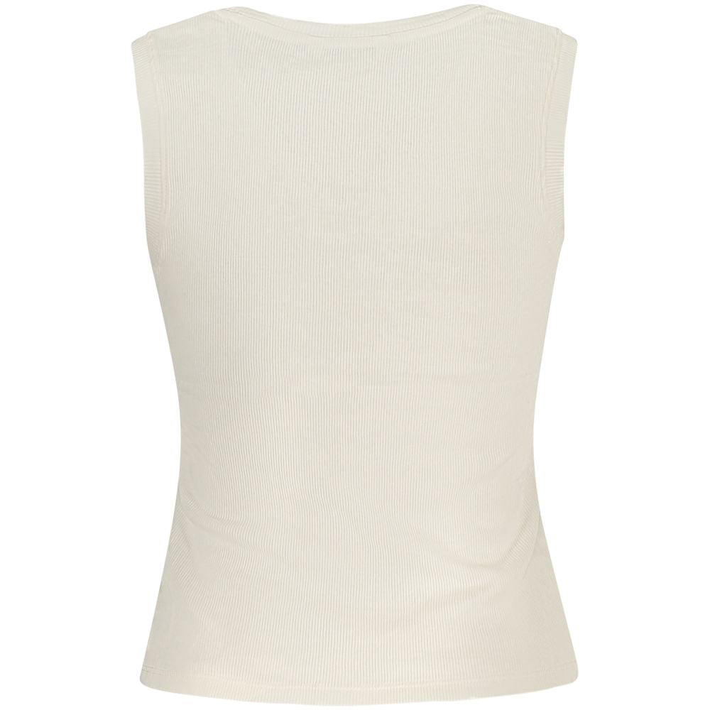 Tommy Hilfiger Beige Cotton Tank Top with wide neckline and logo embroidery, crafted from 95% regenerative cotton, back view