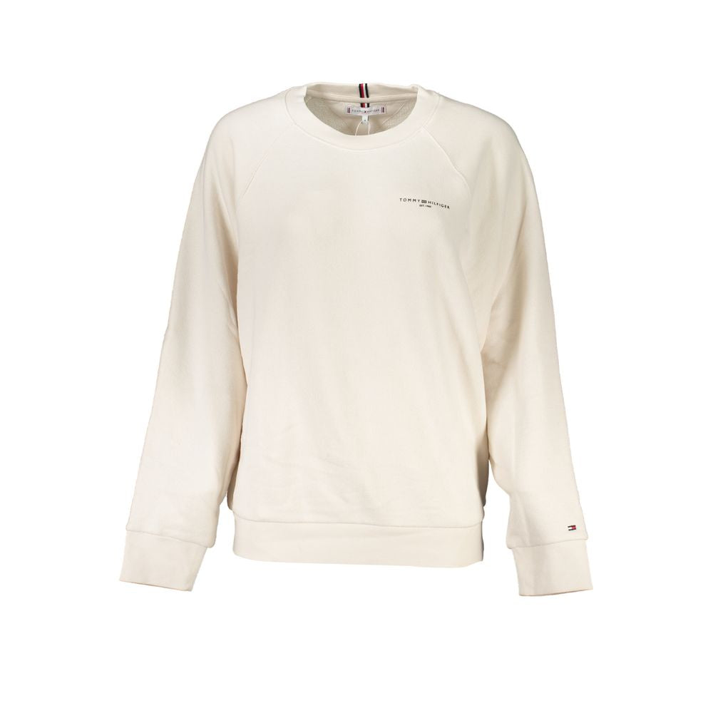 Tommy Hilfiger Beige Cotton Women Sweater with logo, long sleeves, and a crew neck, crafted from organic cotton blend for style and sustainability.