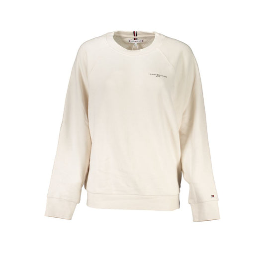 Tommy Hilfiger Beige Cotton Women Sweater with logo, long sleeves, and a crew neck, crafted from organic cotton blend for style and sustainability.