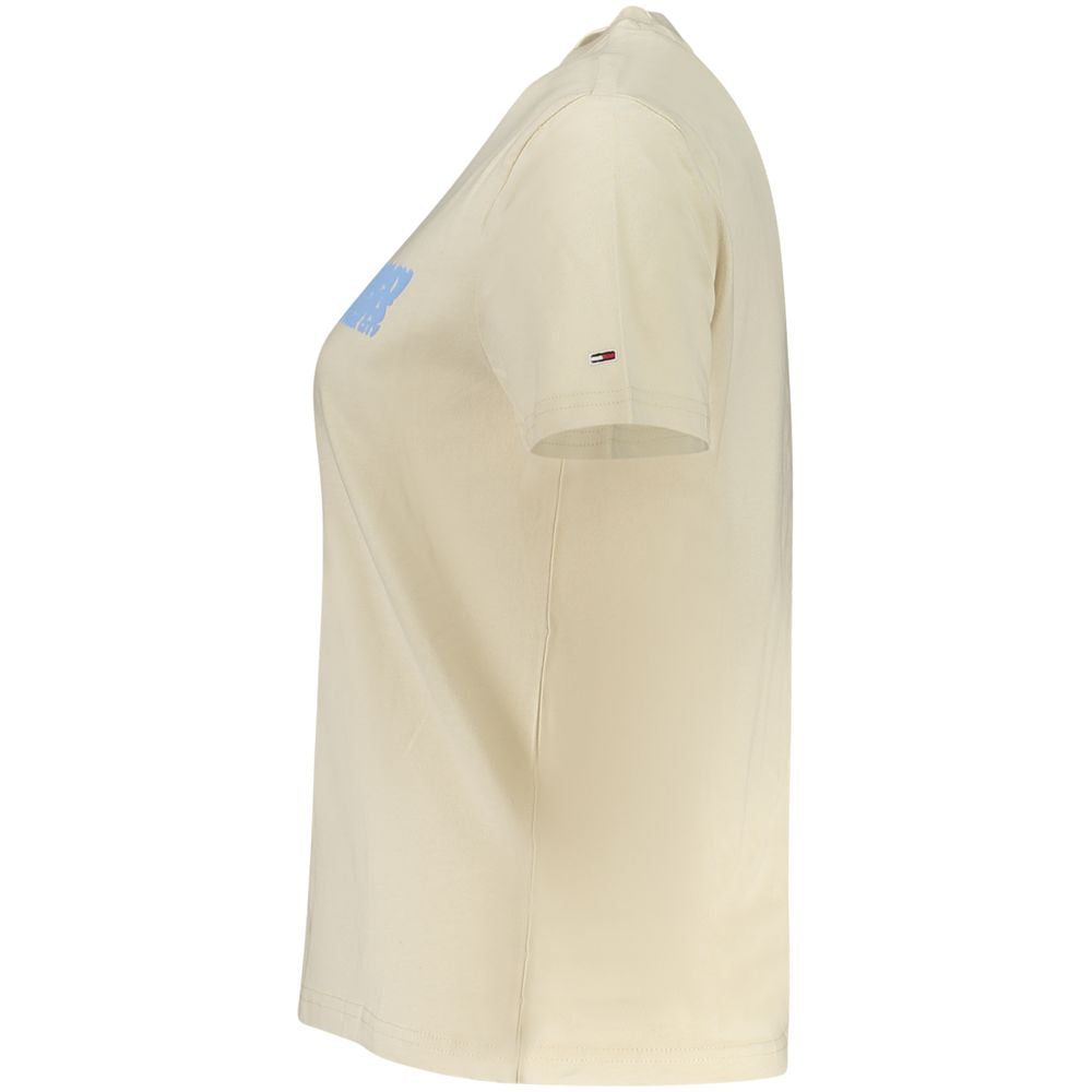 Side view of Tommy Hilfiger Beige Cotton Women T-Shirt with logo and vibrant prints