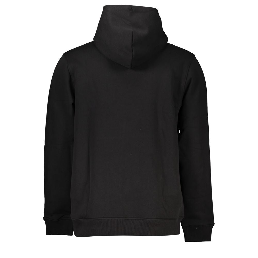 Tommy Hilfiger Black Cotton Men Sweater with Hood, back view of sleek black hooded sweatshirt, transitional cotton, central pocket.