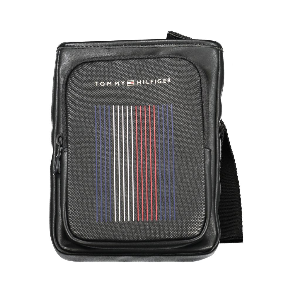 Tommy Hilfiger Black Polyethylene Shoulder Bag with adjustable strap, external and internal pockets, contrasting details, zip closure, and logo.