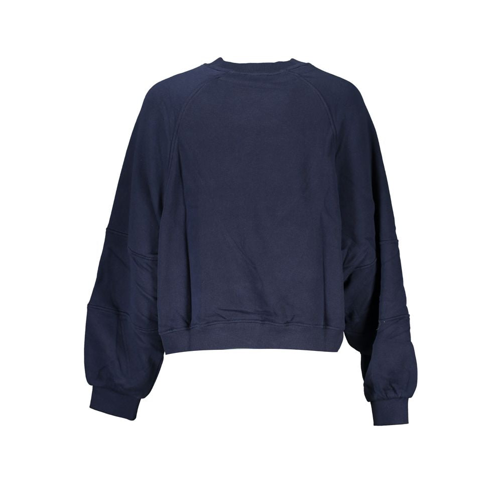 Tommy Hilfiger Blue Cotton Women Sweater featuring long sleeves and a bold logo print, ideal for casual sophistication and comfort.