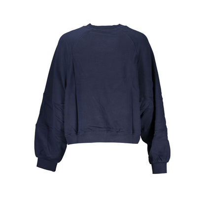 Tommy Hilfiger Blue Cotton Women Sweater featuring long sleeves and a bold logo print, ideal for casual sophistication and comfort.
