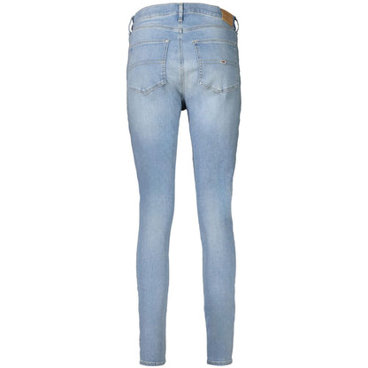 Back view of Tommy Hilfiger Blue Cotton Women's Skinny Jean with iconic logo and classic washed effect.
