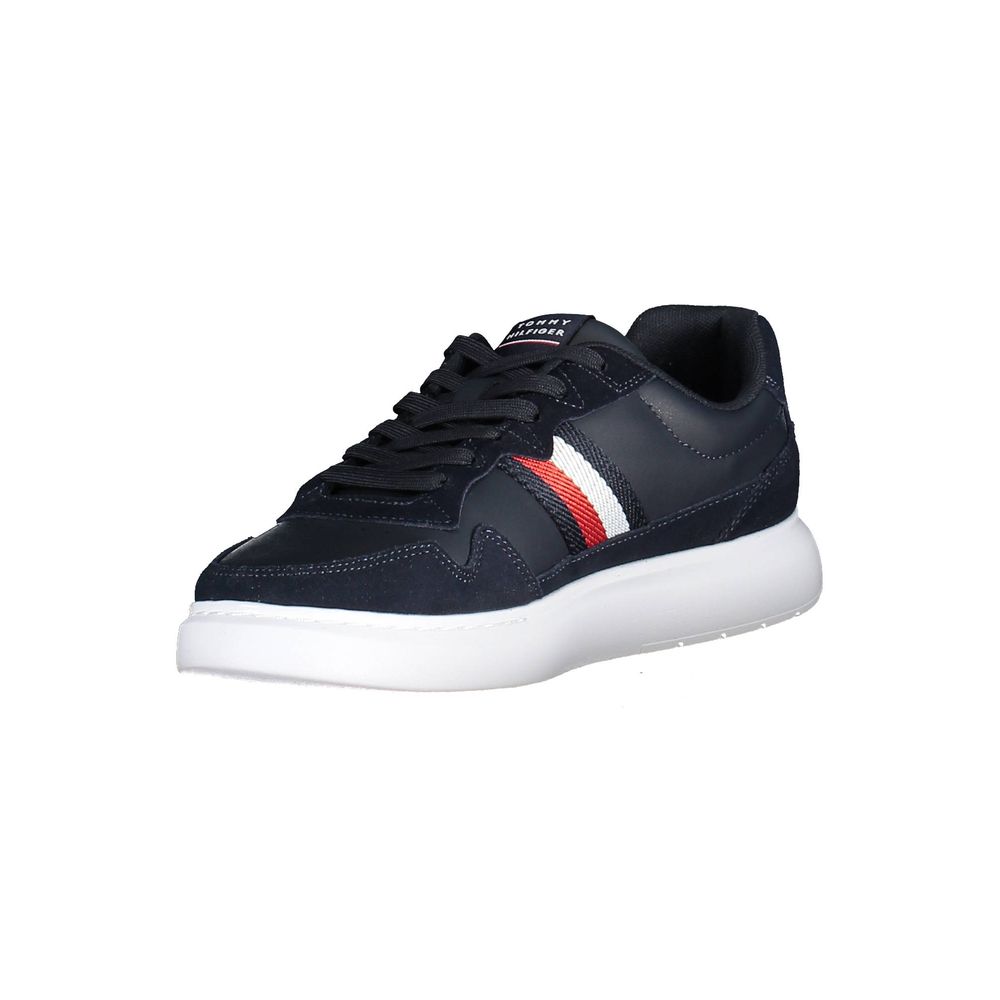 Tommy Hilfiger Blue Leather Men Sneaker with sleek design and iconic logo detailing on a white sole