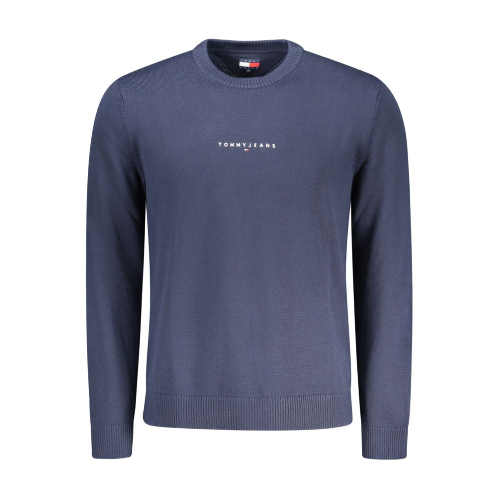 Tommy Hilfiger Blue Polyester Men Sweater with embroidered logo, eco-conscious design, and wool blend.