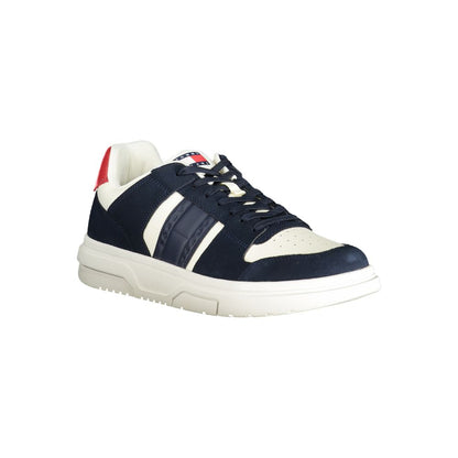 Tommy Hilfiger Blue Polyester Sneaker with white and red details, lace-up design, and logo print