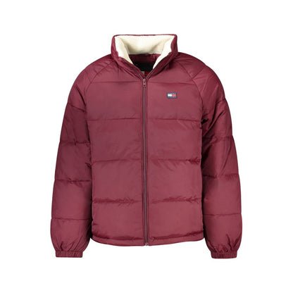 Tommy Hilfiger Red Recycled Polyester Men Jacket with zip closure and logo displayed on the front view.