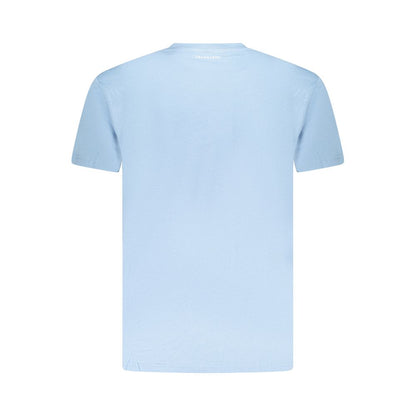Trussardi Light Blue Cotton Men T-Shirt with logo print, short sleeves, and premium fabric for style and durability.