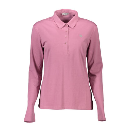 U.S. POLO ASSN. Pink Cotton Women Polo Shirt with long sleeves and embroidered logo on front.