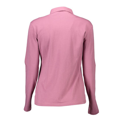 U.S. POLO ASSN. Pink Cotton Women Polo Shirt, long-sleeved, back view with classic logo embroidery, tailored fit, comfort blend fabric