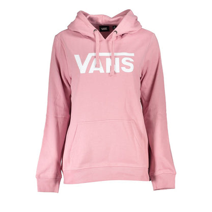 Vans Pink Cotton Women Sweater featuring iconic logo, long sleeves, central pocket, and bold pink color for trendy streetwear style.