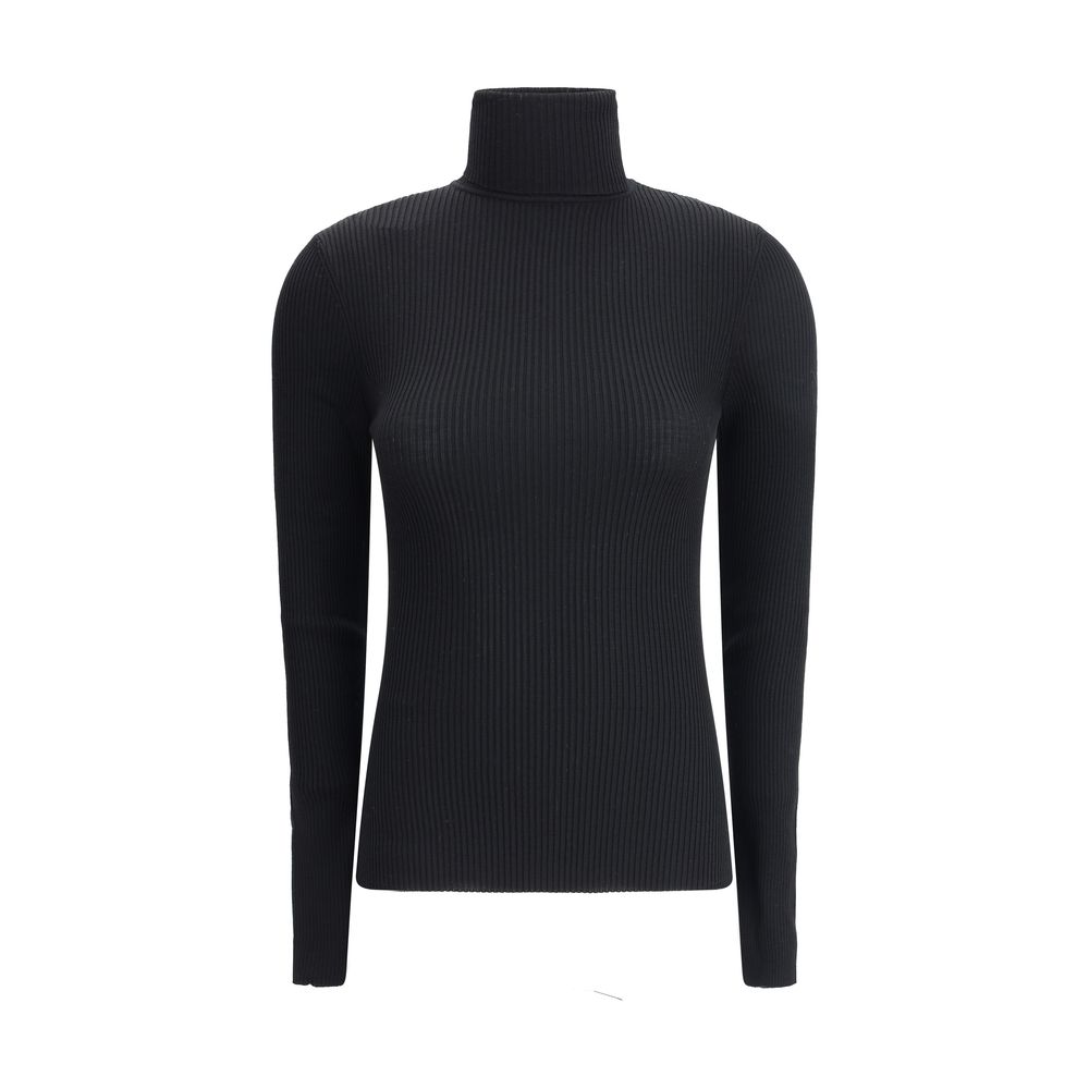 Wolford Black Fleece Wool Turtleneck - Slim fit, long-sleeved jersey with ribbed weave, perfect for elegant autumn-winter styling.