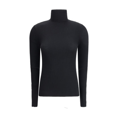 Wolford Black Fleece Wool Turtleneck - Slim fit, long-sleeved jersey with ribbed weave, perfect for elegant autumn-winter styling.