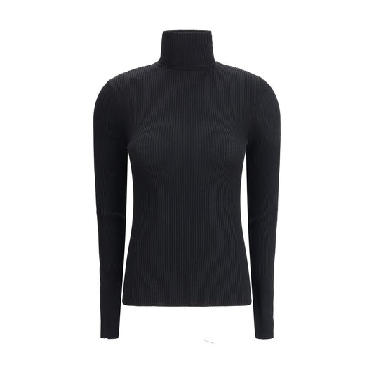 Wolford Black Fleece Wool Turtleneck - Slim fit, long-sleeved jersey with ribbed weave, perfect for elegant autumn-winter styling.