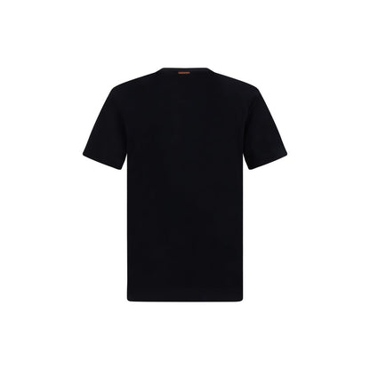 ZEGNA Black Cotton T-Shirt with ribbed crew neck and brand monogram for AW25, regular fit, 100% cotton.